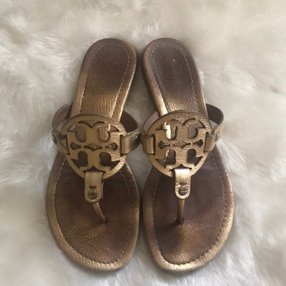 Tory Burch Gold Miller Sandals Size 7